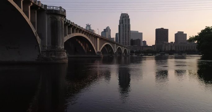 Aerial of Minneapolis Skyline from 3rd Avenue Bridge
