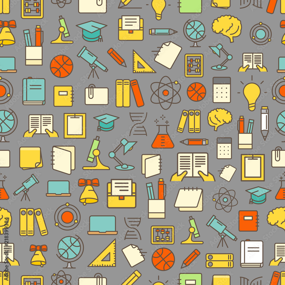 Poster Different network app icons vector seamless pattern. Back to school