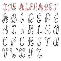 Vector handwritten ink English alphabet