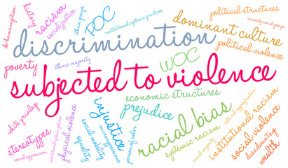 Subjected To Violence word cloud on a white background. 