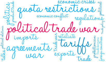 Political Trade War Word Cloud on a white background.