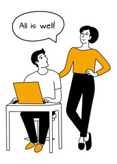 Man and woman. Work at home. A family. Vector Flat Illustration