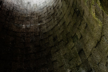 Perspective view of the inside of an old farm silo 