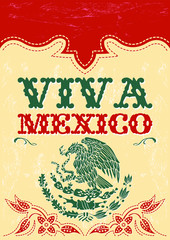 Viva Mexico mexican holiday vector poster, vintage western style illustration.