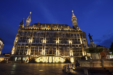 Aachen Town Hall And Fountain At Night, Germany