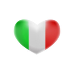 Italian Flag with a Heart shape isolated on white background. A flag of Italy Glossy button