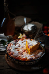 Apricot   soft  cake .Dark rustic photo