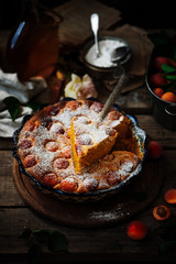 Apricot   soft  cake .Dark rustic photo