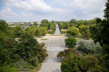 View from Ujazdow castle to Ujazdov park in Warsaw, Poland