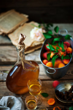 Apricot liqueur.style vintage. selective focus