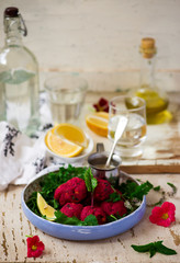  Beet falafel with tahina sauce and green salad