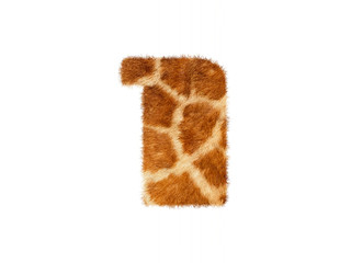 Furry font made of giraffe skin texture. Character render isolated on white.