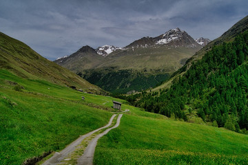 ścieżka na hali alpejskiej z widokiem dolinę szlak turystyczny w austriackim Tyrolu, dolina oetztal © Jarek Witkowski