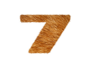 Furry font made of cat fur texture. Character render isolated on white.