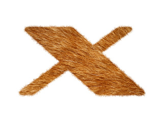 Furry font made of cat fur texture. Character render isolated on white.