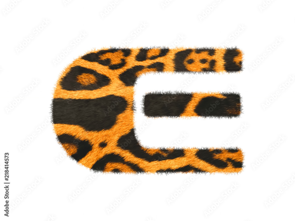 Fototapete furry font made of leopard skin texture. character render isolated on white.