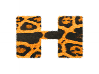 Furry font made of leopard skin texture. Character render isolated on white.