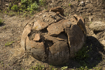 Excavation of the civilization of the ancient Greeks. Winery in ancient fortress in Byala. Wine warehouses 5th century. Pithos.
