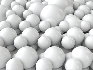 white image of a plurality of spheres of different size on a white background, 3d rendering