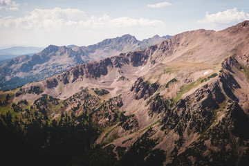 Jagged mountain peaks near Silverthorne, Colorado in summer. 
