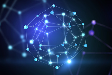 Glowing blue network hologram on black