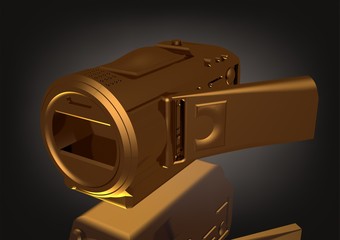 Gold camera on a black