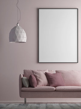 Mock up poster on minimalism wall, Hipster background, 3d render, 3d illustration