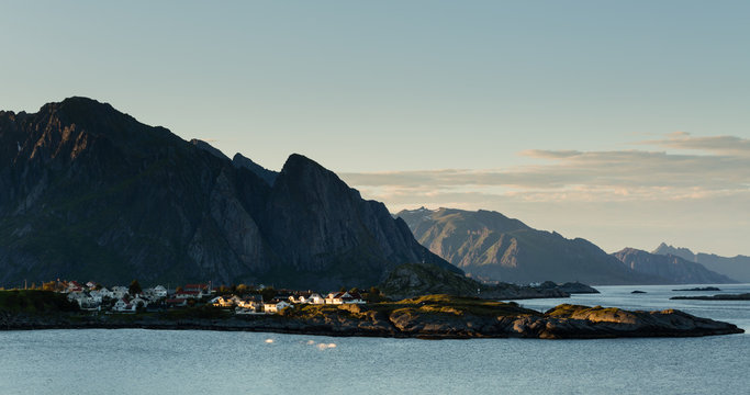 Fjords and the Fishing Town of Reine, Lofoten Islands, Norway