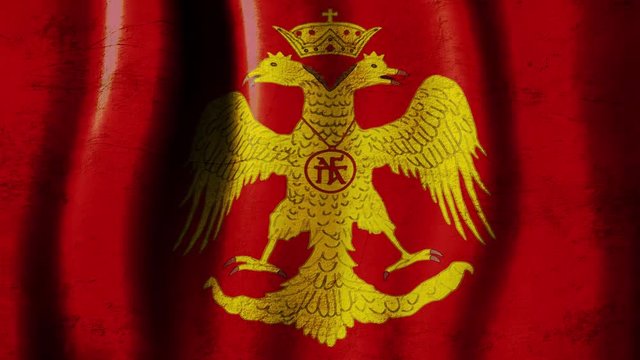 Byzatine eagle vintage flag waving in the wind