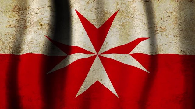 Malta knights symbol vintage flag waving in the wind
