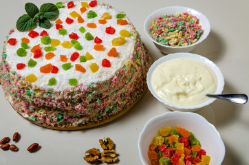 Cooking and decorating cake.