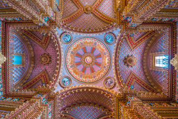Stunning and colorful Dome of San Diego temple in Morelia, Michoacan, Mexico