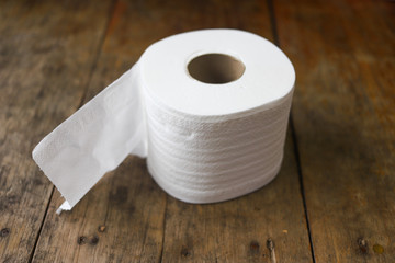 Tissue Paper Roll on Wooden Table, Toilet Paper on wooden table