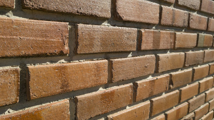 Classic brick wall apparent, rustic texture, orange color, with cement seams, presenting interesting and attractive perspectives.