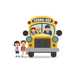 School Bus Illustration Children Go to School
