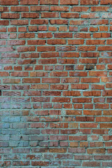 old red brick wall, vertical vintage facade surface, stock photo image