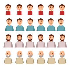 Set of Man Expression Child, Teenager, Adult, Old Vector Cartoon