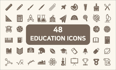 Set Of 48 Education Silhouette Icons Set
