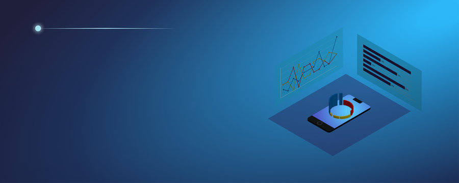 Concept business strategy. Analysis data and Investment. Business success.Financial review with laptop and infographic elements. 3d isometric flat design. Vector illustration.