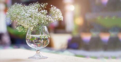 White flower in glass on dinner table