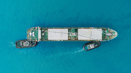 Aerial view container ship from sea port for import  export or transportation concept background.