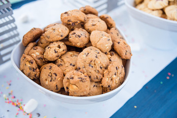Cookies in bowl on table at party