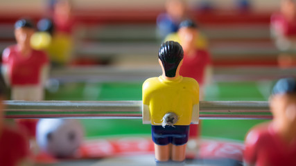football table soccer players selective focus player