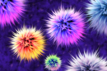 Colorful abstract background consisting of fur lumps. 3D render.
