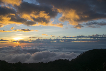 mountains and mist at sunlight time, Doi Luang Chiang Dao, Chiang Mai Province, Thailand