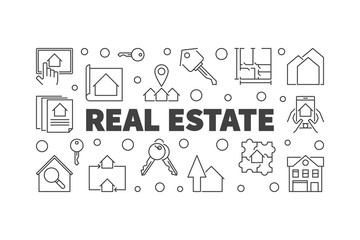 Real Estate vector horizontal outline banner or illustration