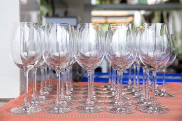 Empty wine glasses on the table in a restaurant