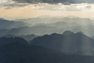 Beautiful view of Sunbeams and layer mountain