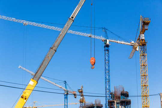 Construction Cranes Building Machines Closeup