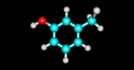 meta-Cresol or 3-methylphenol molecular structure isolated on black